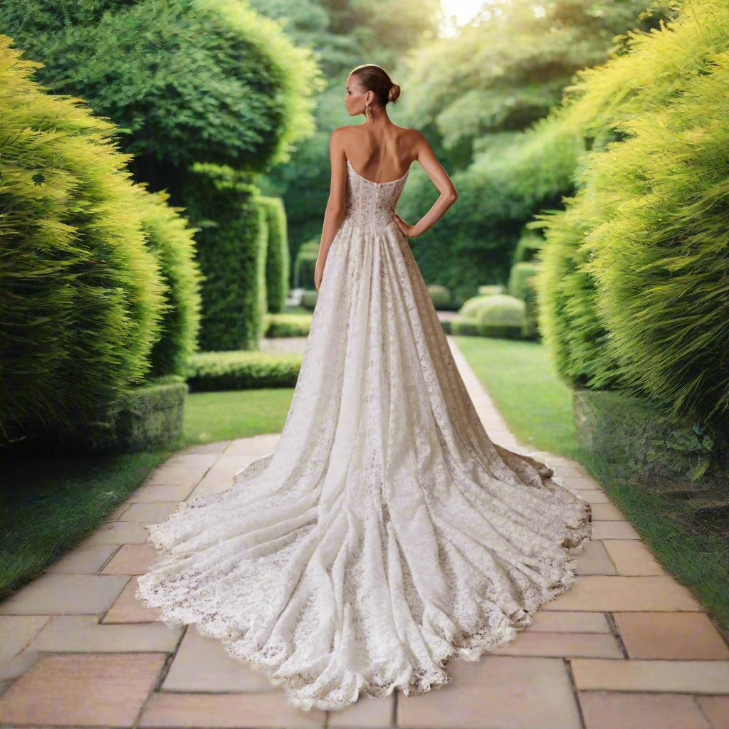 Lace Strapless A-line Wedding Gown with Detachable Long Sleeves