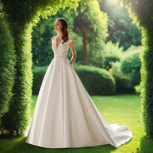 A Line V Neck Bridal Gown