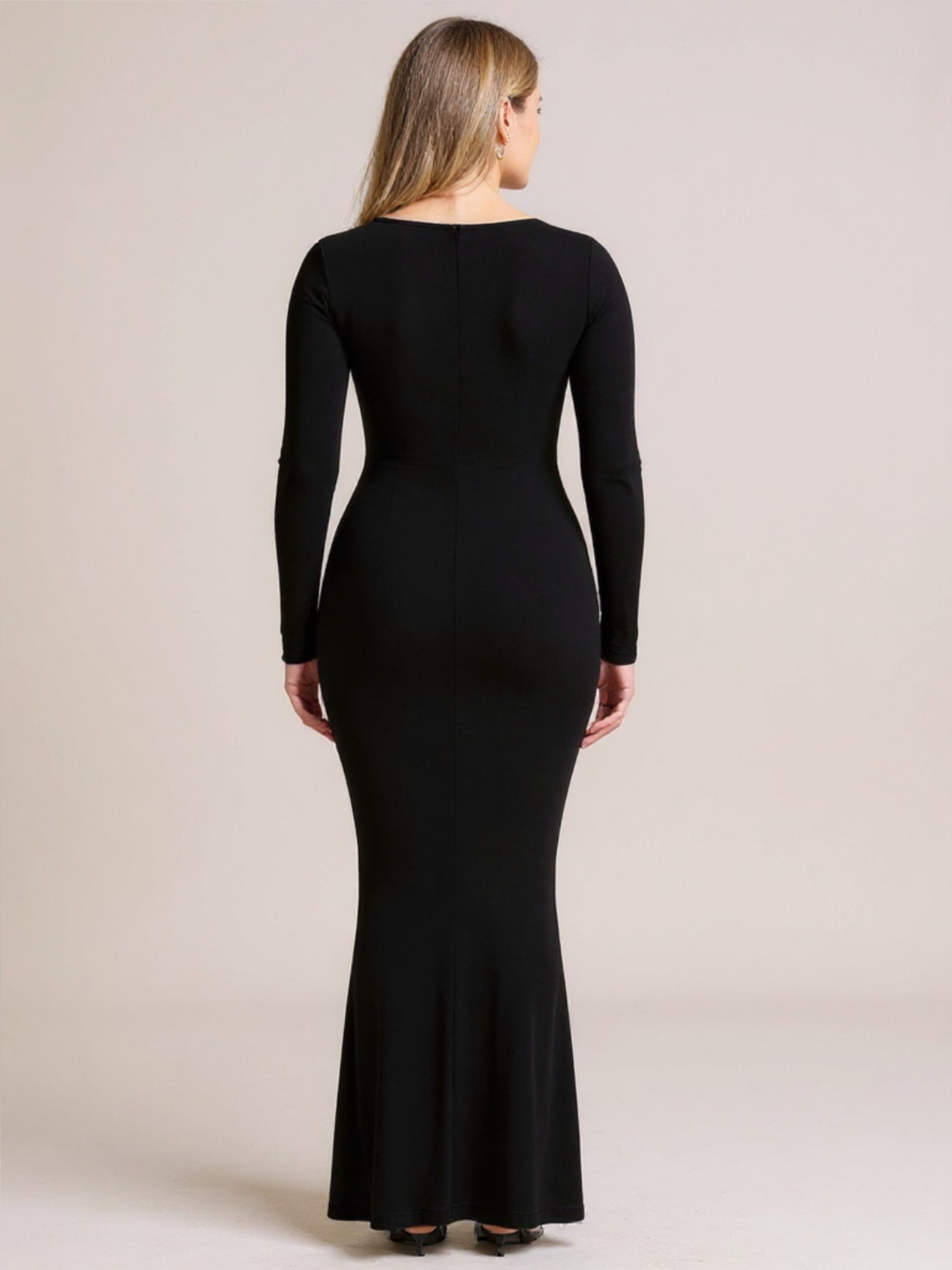 Long Sleeve Round Neck Maxi Dress with Built In Shapewear