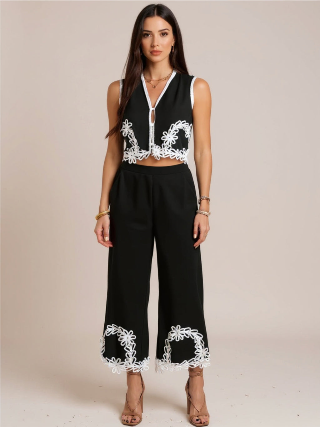 Devine Contrast Cropped Vest & Pants Set