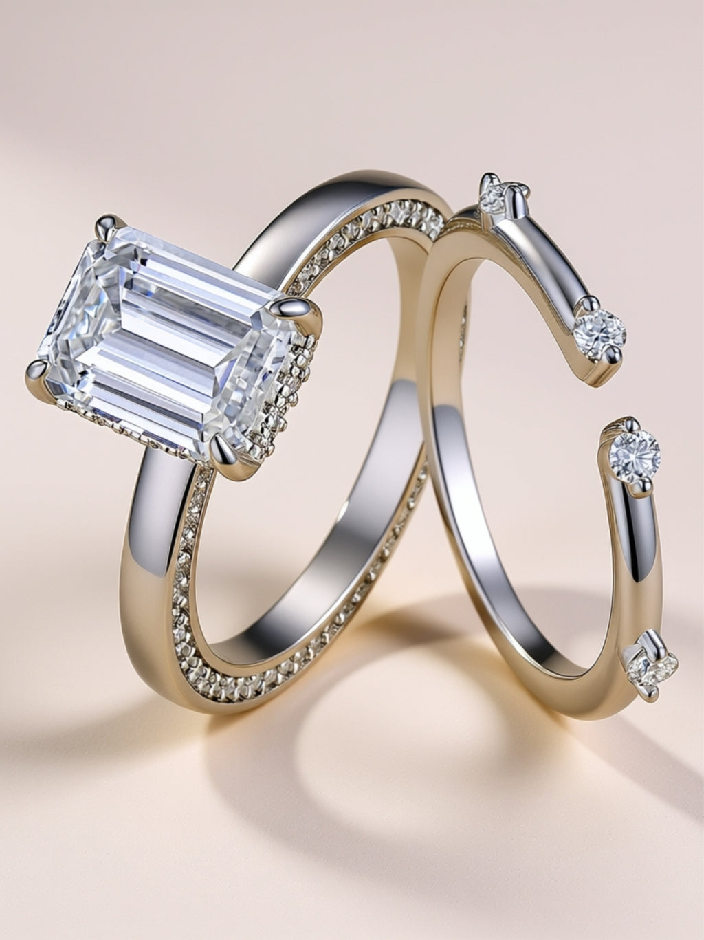 Octagonal Moissanite Ring Set