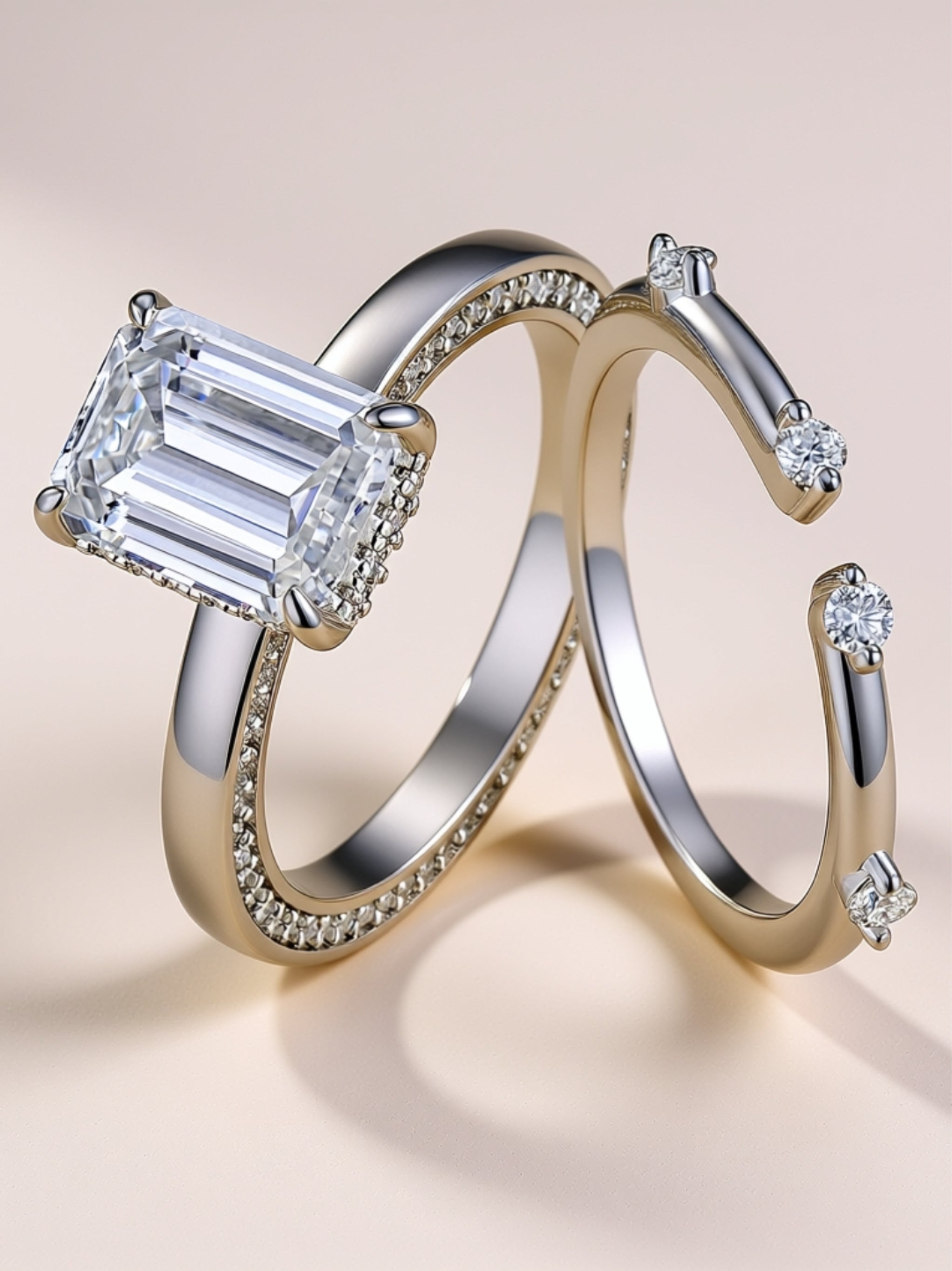 Octagonal Moissanite Ring Set