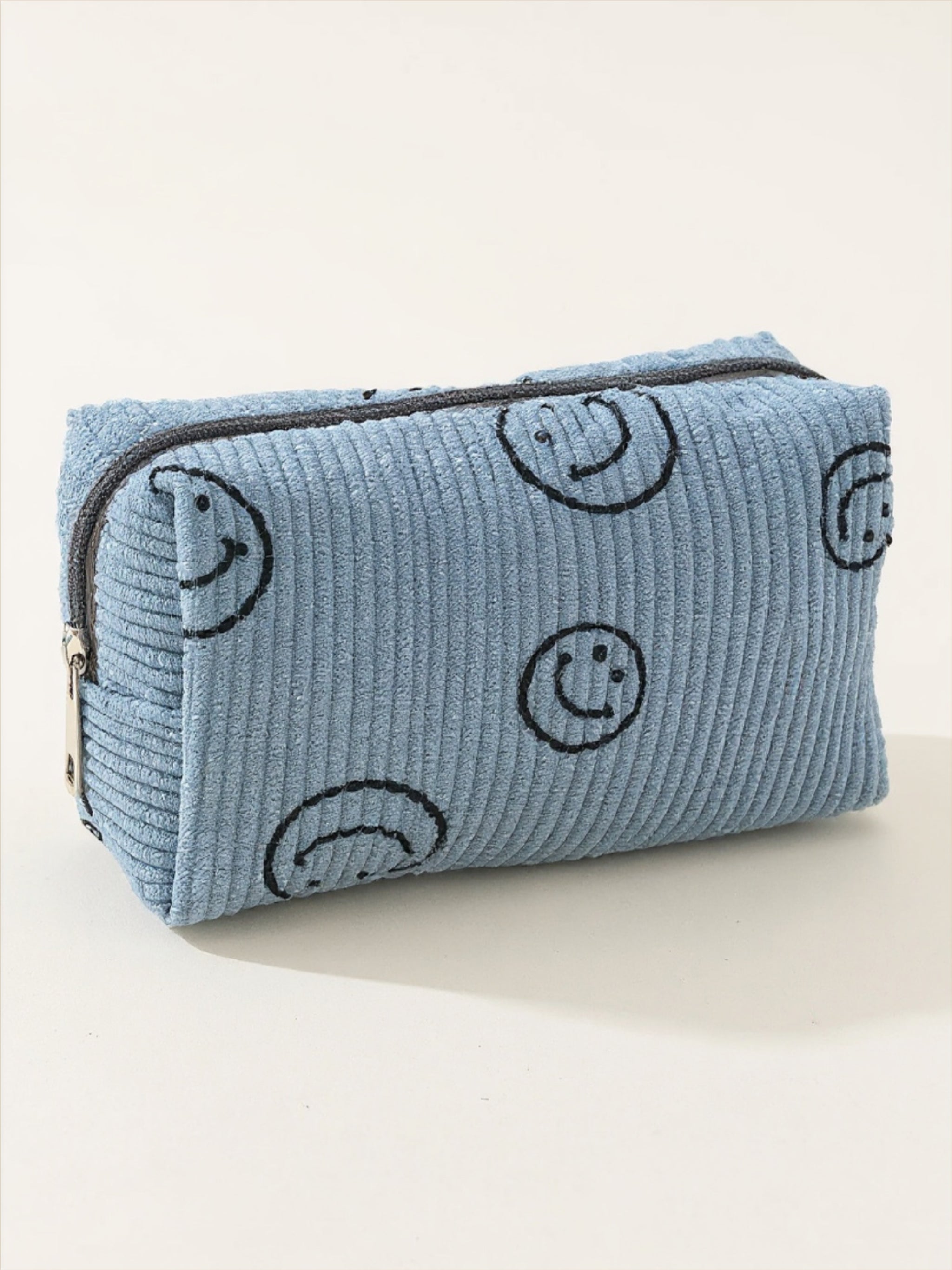 Smiley Face Corduroy Cosmetic Pouch