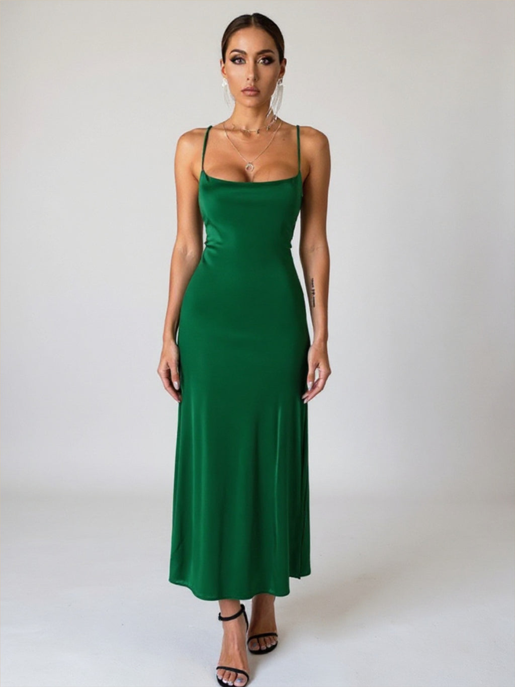 Green Satin Bodycon Dress