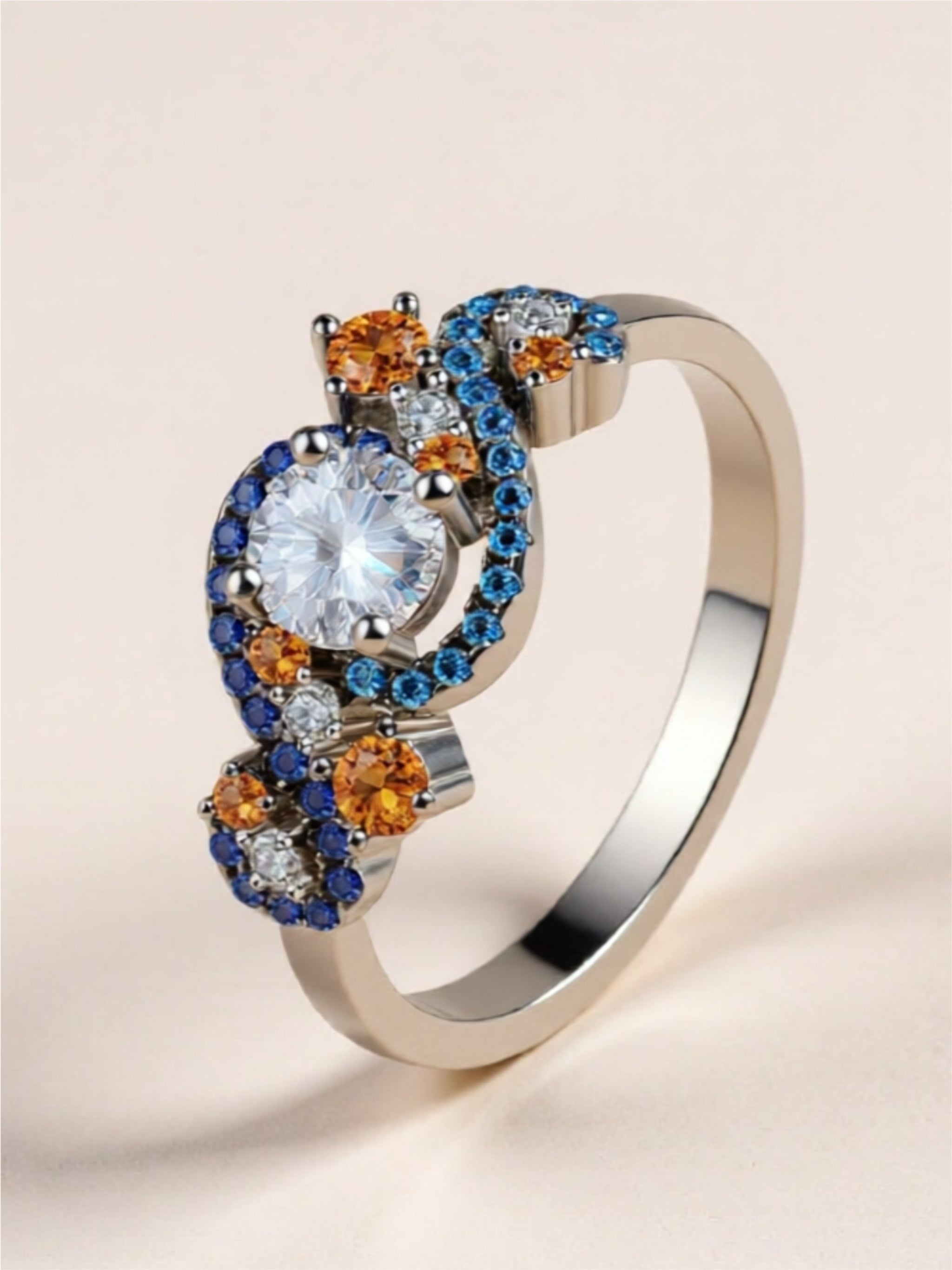 Moissanite Contrast Blue 925 Sterling Silver Ring