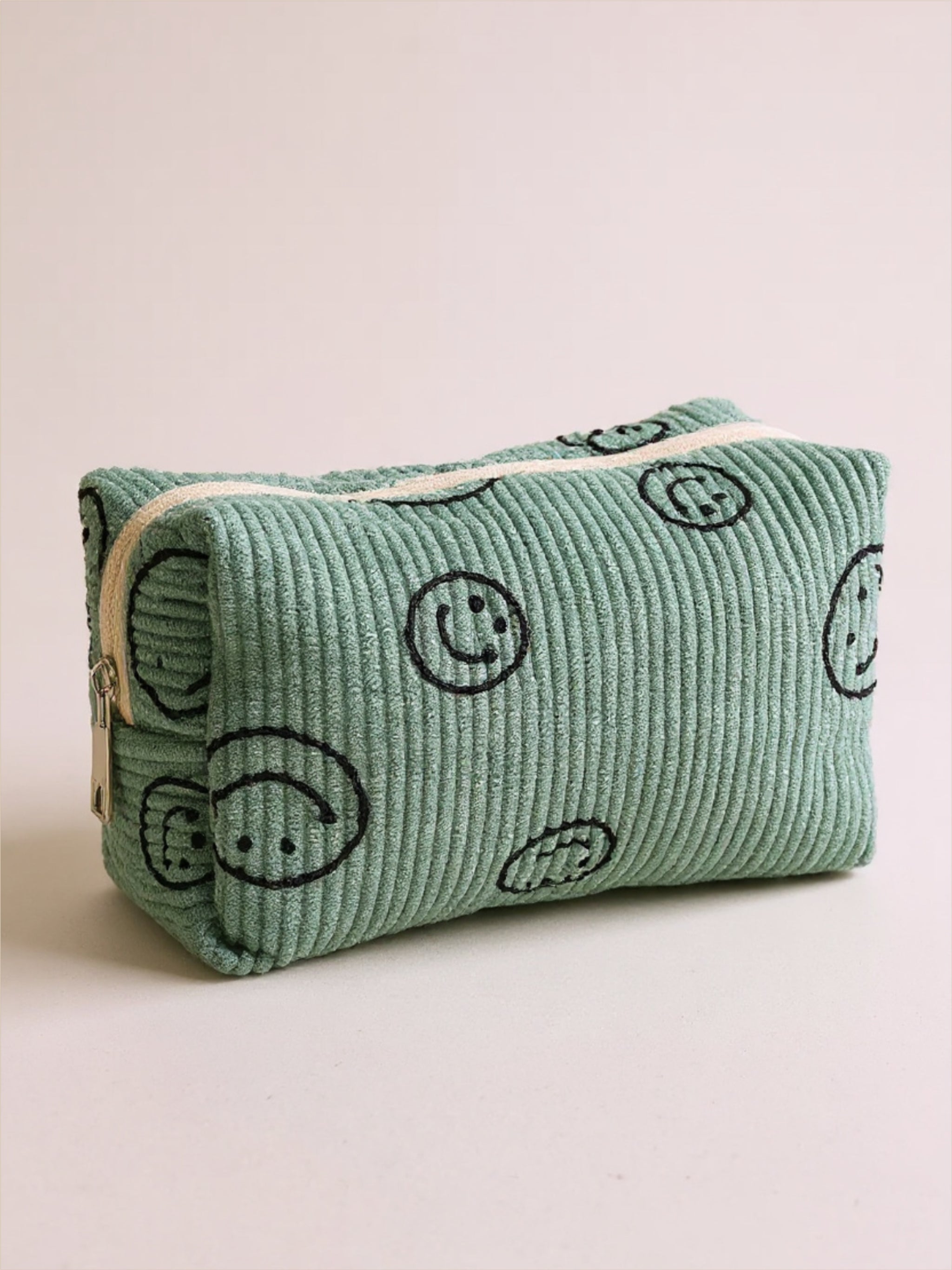 Smiley Face Corduroy Cosmetic Pouch
