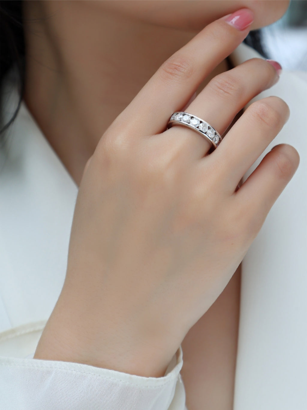 Wide Channel‑Set Moissanite Eternity Band