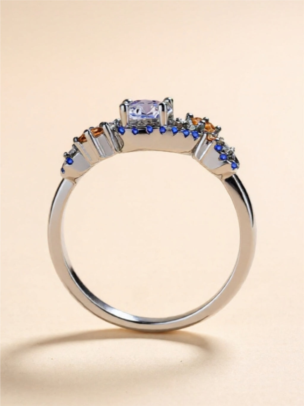 Moissanite Contrast Blue 925 Sterling Silver Ring