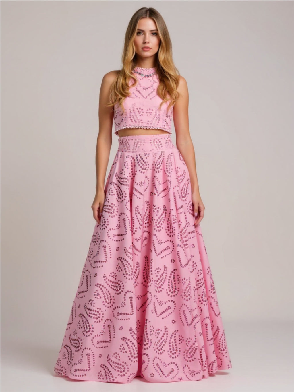 Eyelet Lace Top & Maxi Skirt Set