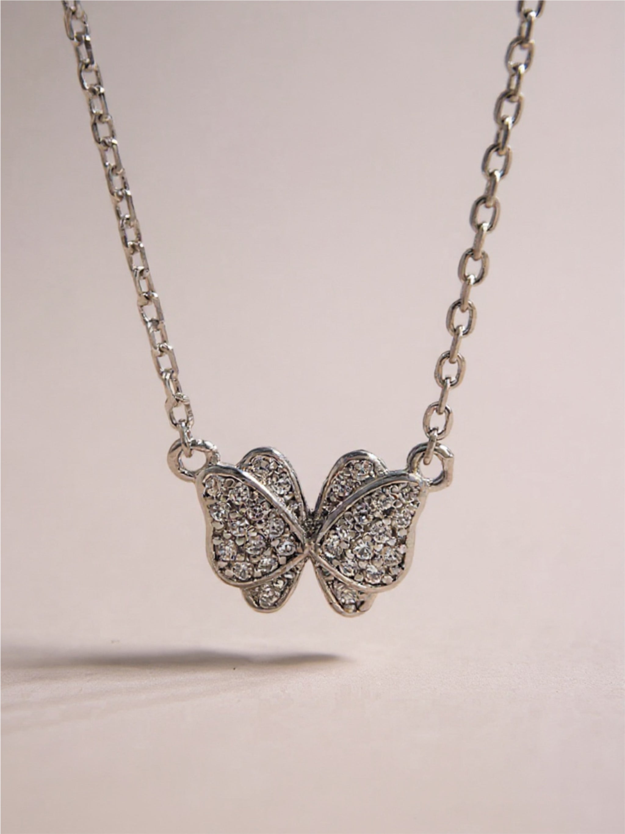 925 Sterling Silver CZ Butterfly Pendant Necklace