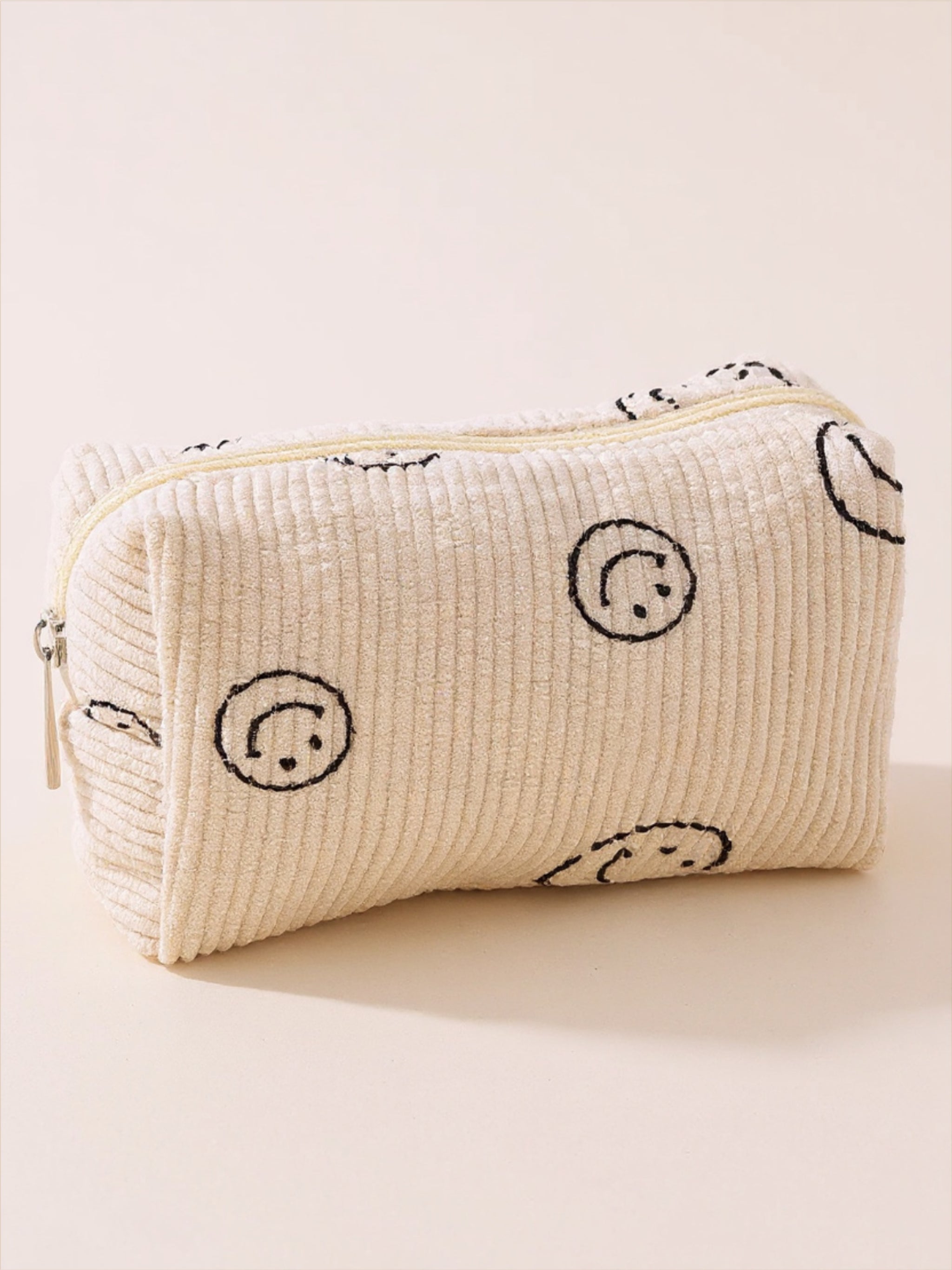 Smiley Face Corduroy Cosmetic Pouch