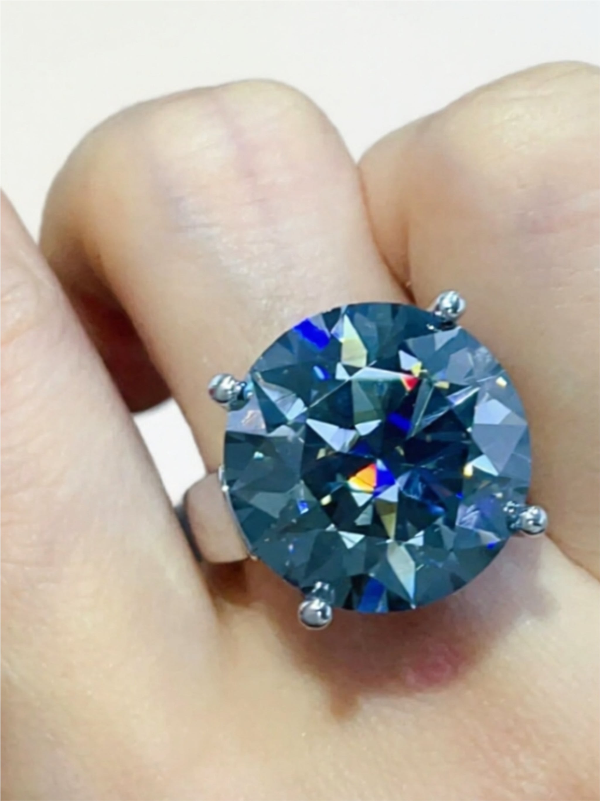 20 Carat Blue Moissanite 925 Sterling Silver Ring