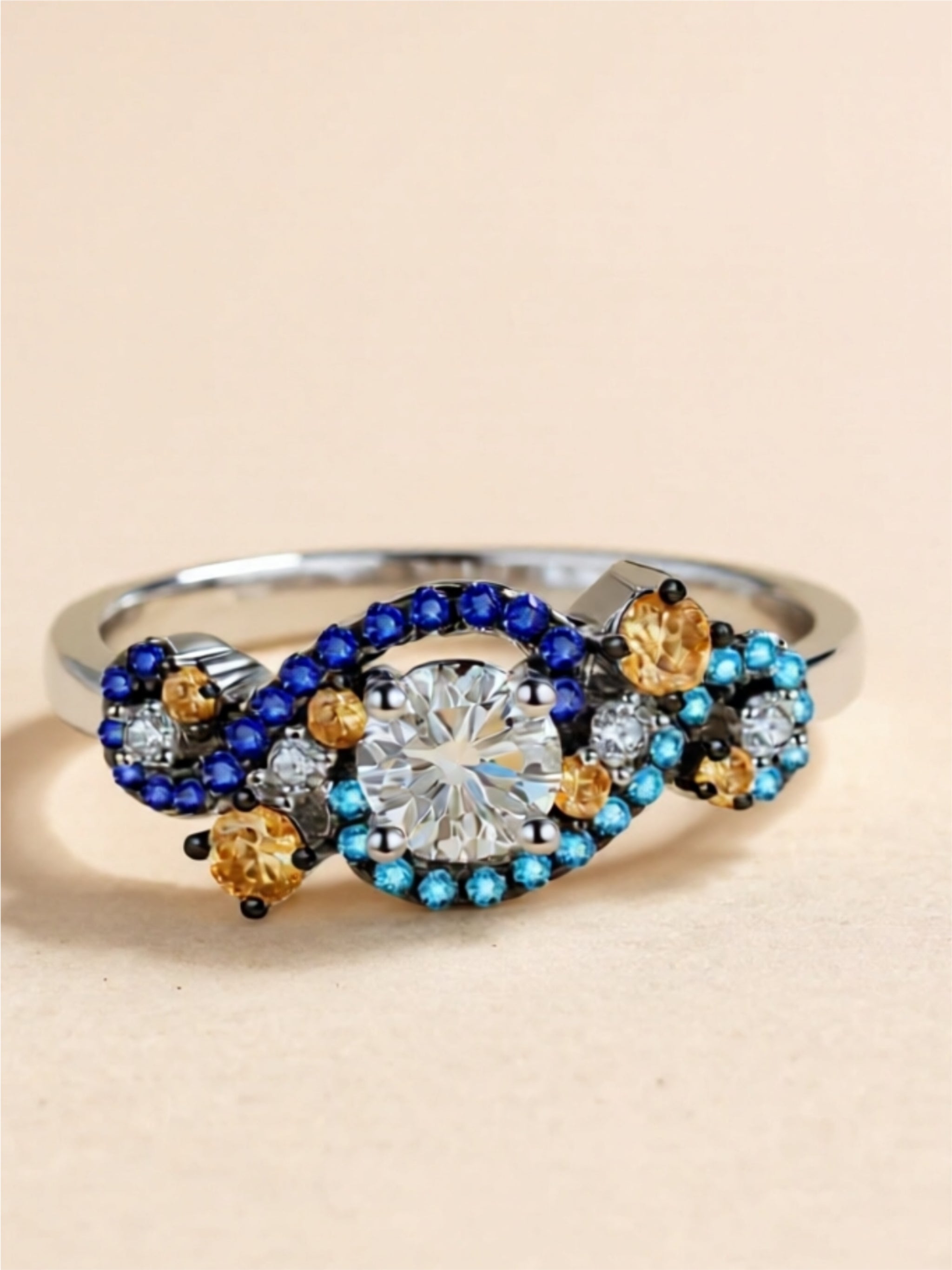 Moissanite Contrast Blue 925 Sterling Silver Ring