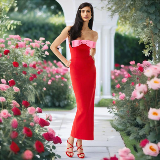 Strapless Maxi Dress with Bow Accent