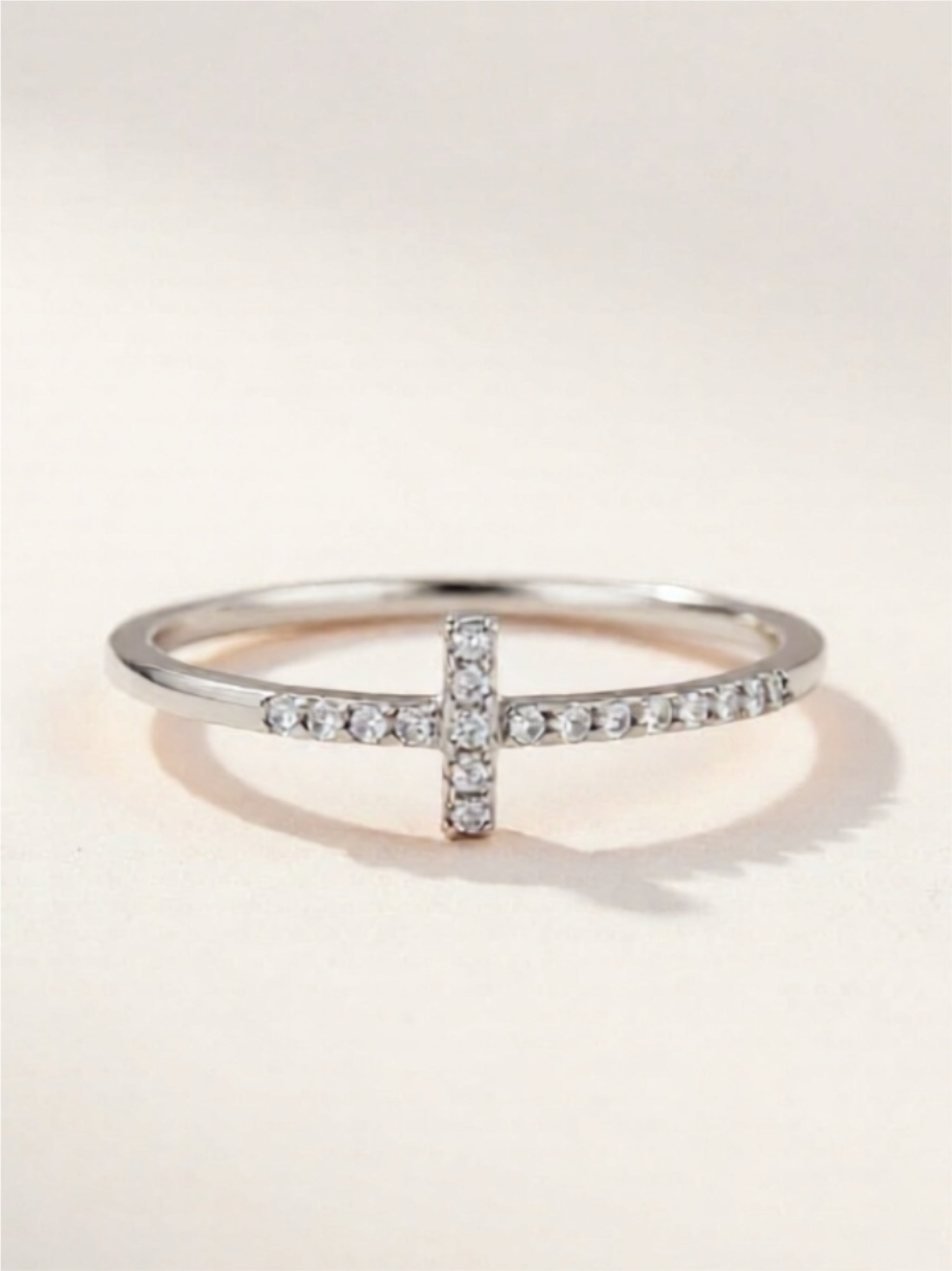 Cross Inlaid CZ 925 Sterling Silver Ring