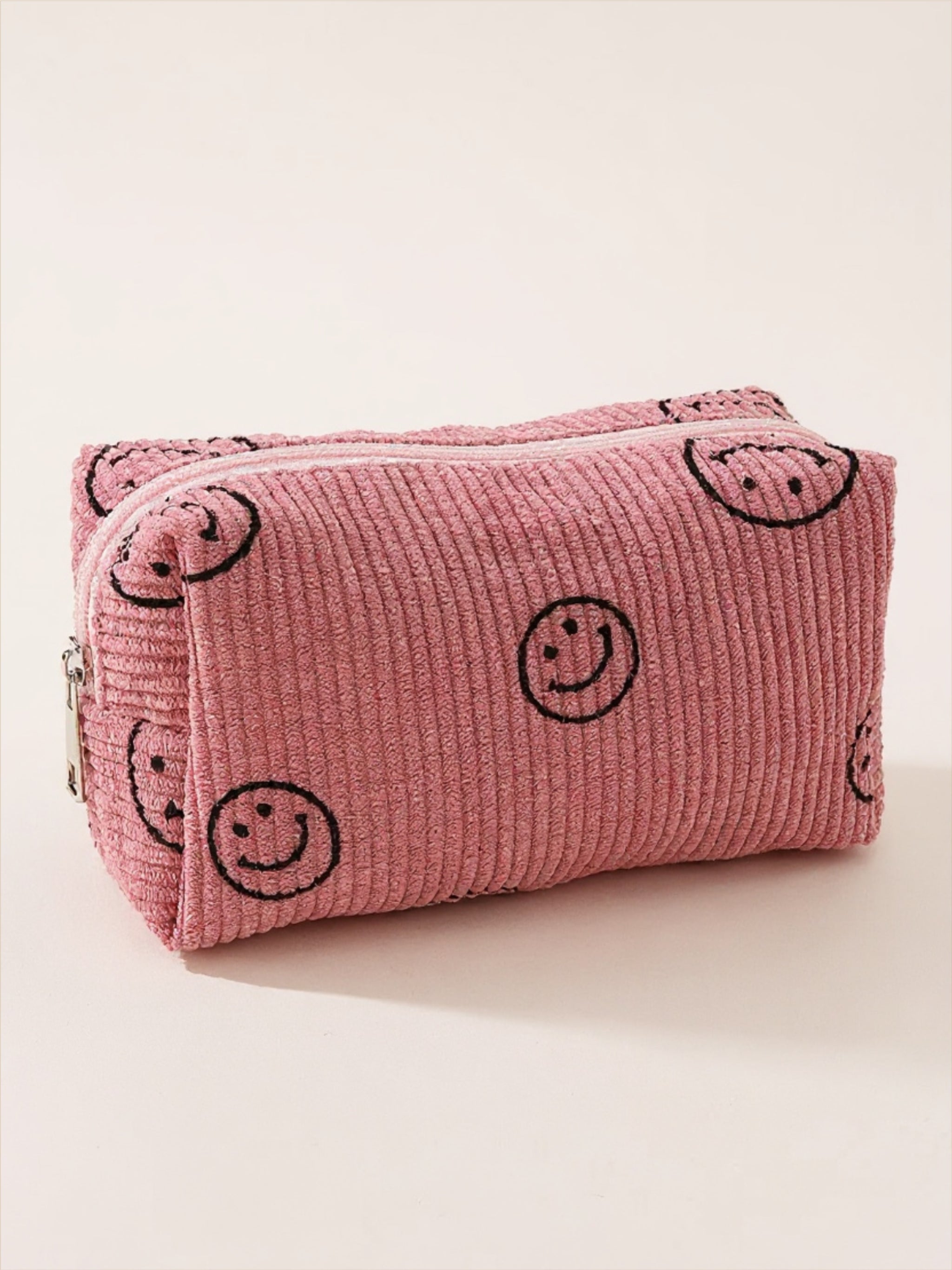 Smiley Face Corduroy Cosmetic Pouch