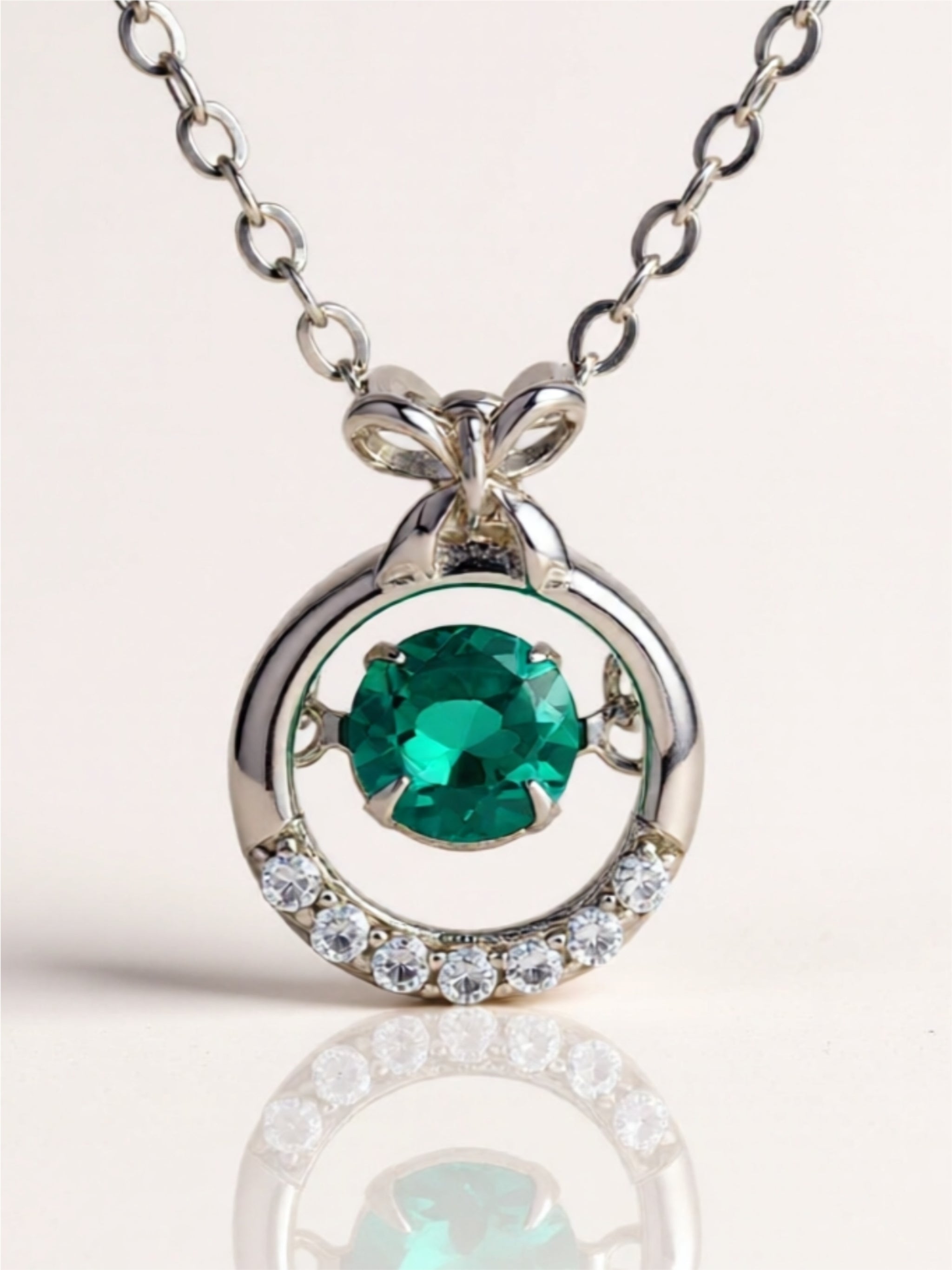 925 Sterling Silver Emerald Pendant Necklace