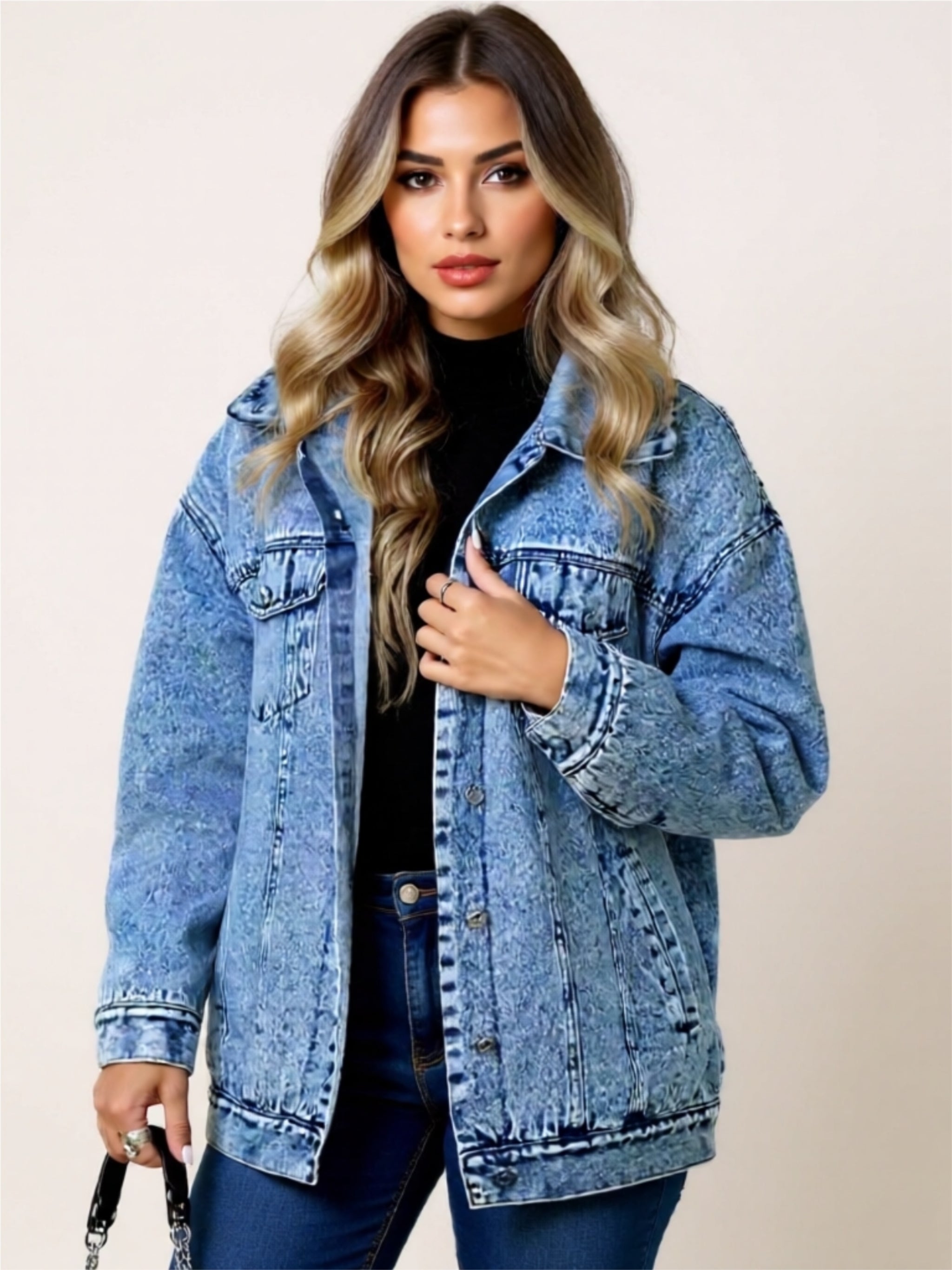 Oversized Acid Wash Denim Jacket with Pockets