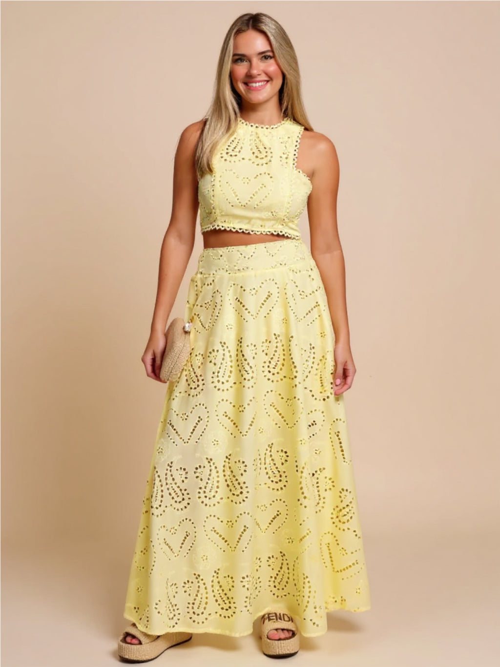 Eyelet Lace Top & Maxi Skirt Set