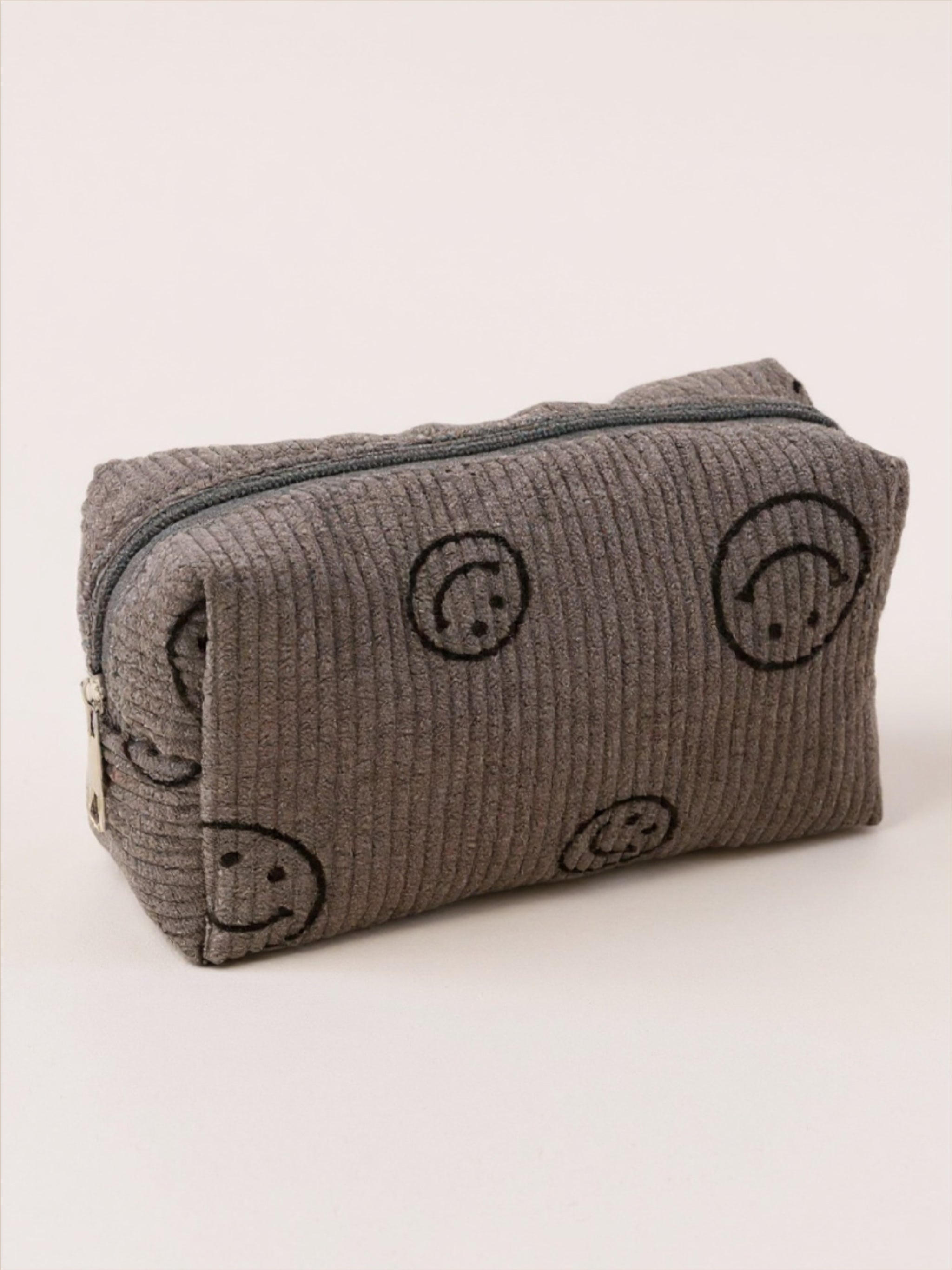 Smiley Face Corduroy Cosmetic Pouch