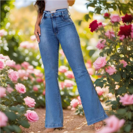 Washed High Rise Flared Jeans