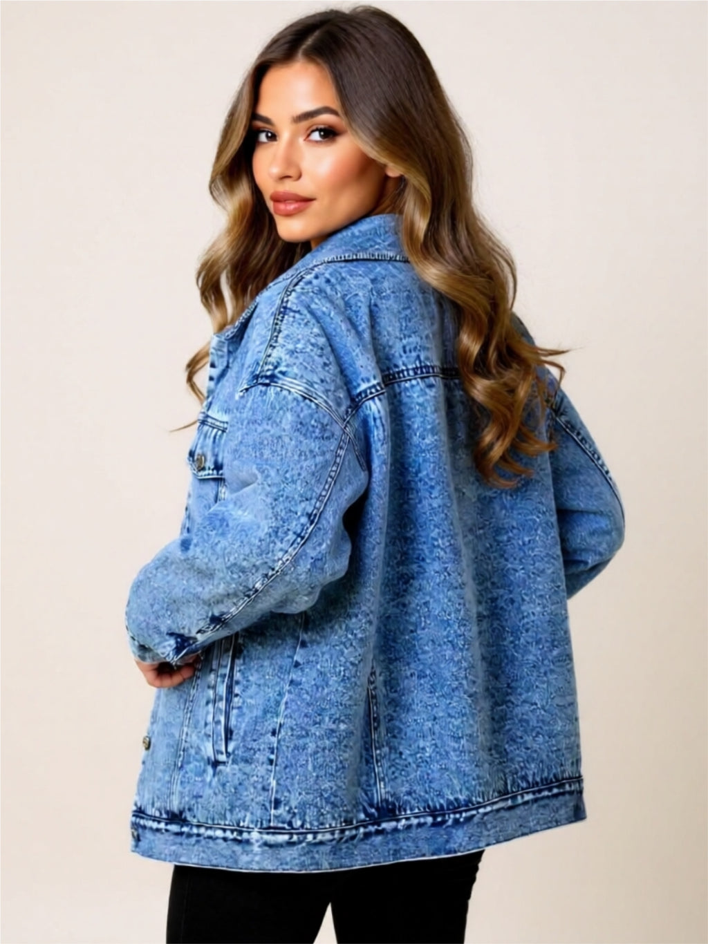Oversized Acid Wash Denim Jacket with Pockets