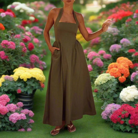 Halter Neck Maxi Dress with Pockets