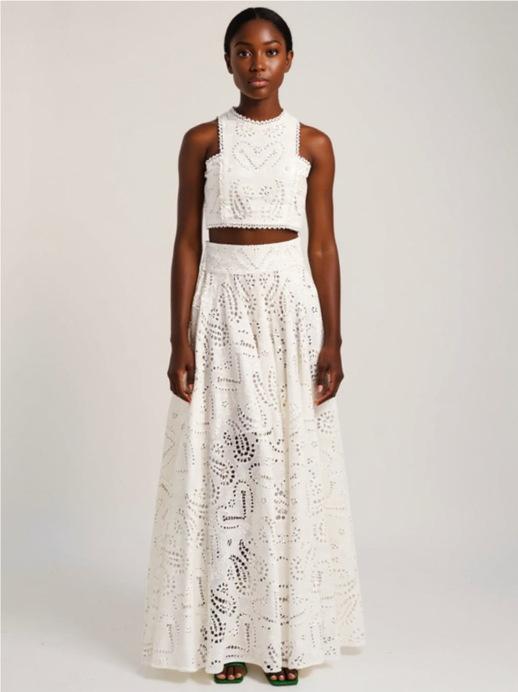 Eyelet Lace Top & Maxi Skirt Set