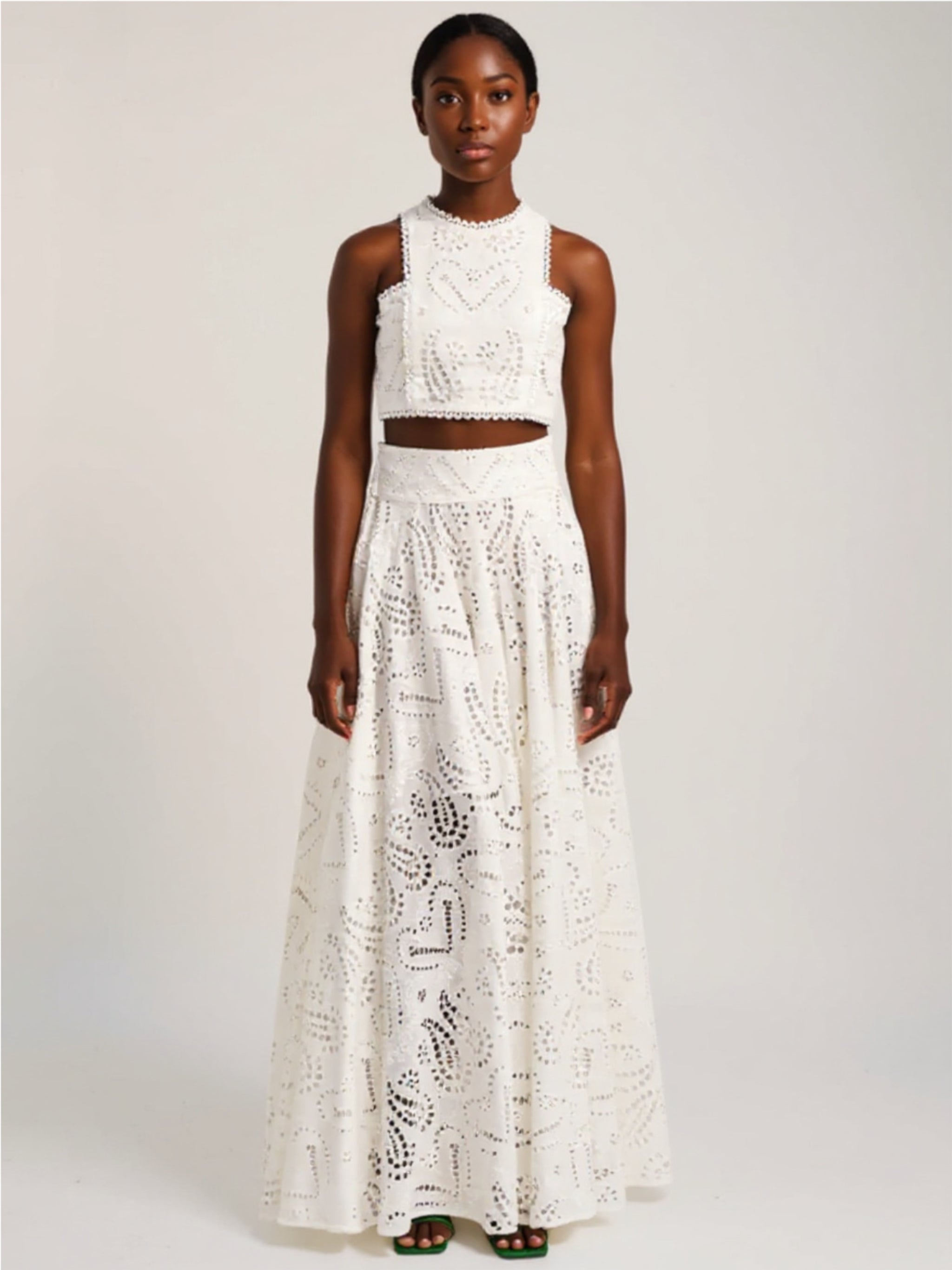 Eyelet Lace Top & Maxi Skirt Set