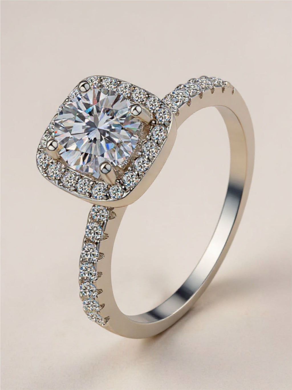 1 Carat Square Moissanite 925 Sterling Silver Ring