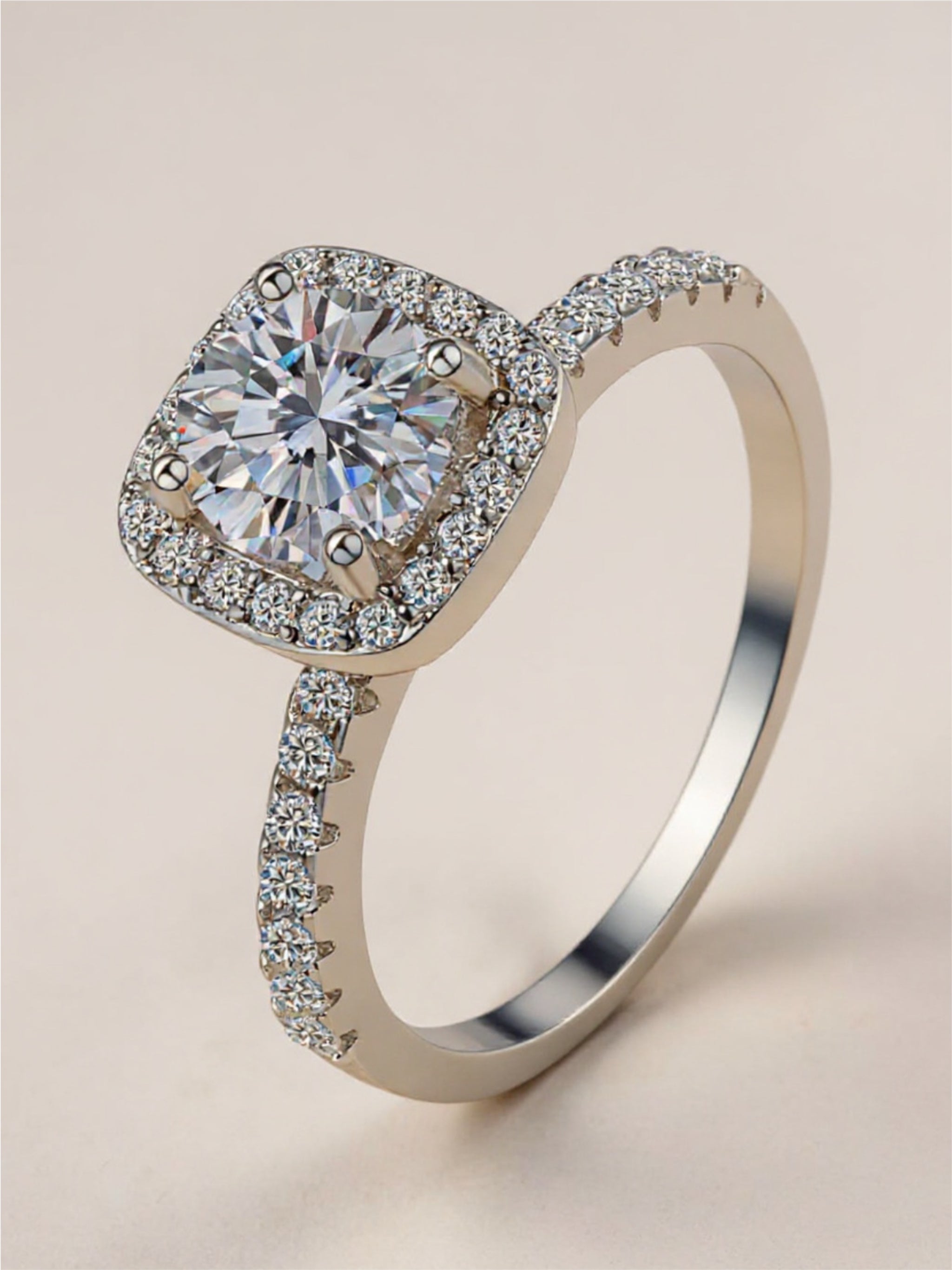 1 Carat Square Moissanite 925 Sterling Silver Ring