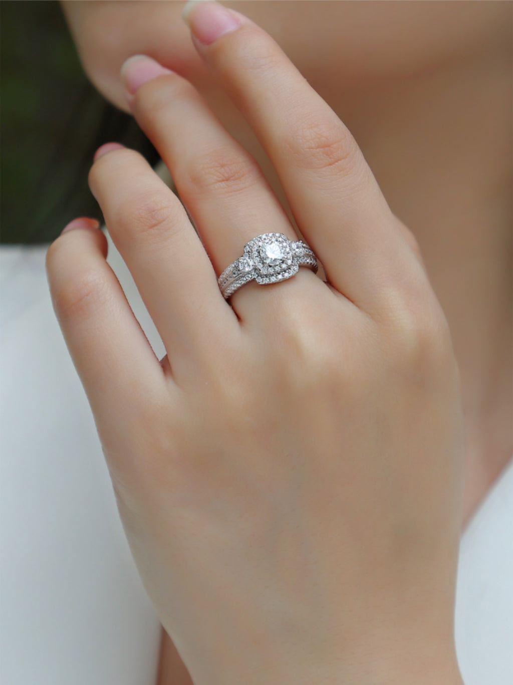 Moissanite Triple‑Halo Engagement Ring
