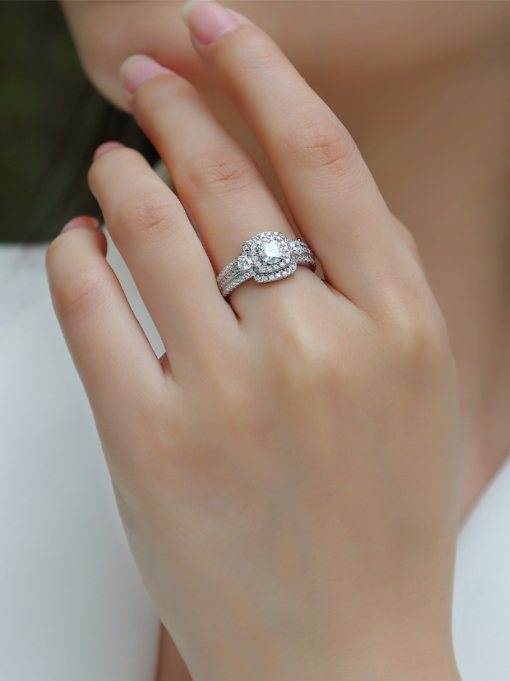 Moissanite Triple‑Halo Engagement Ring