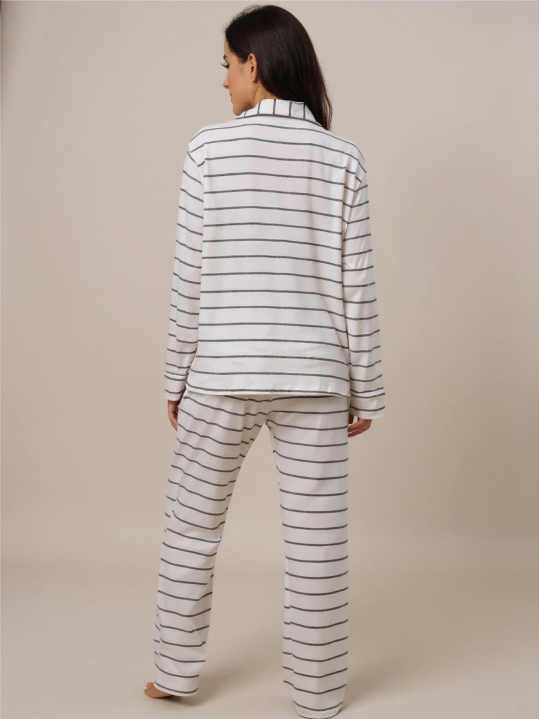 Striped V-Neck Long Sleeve Top & Pants Pajama Set
