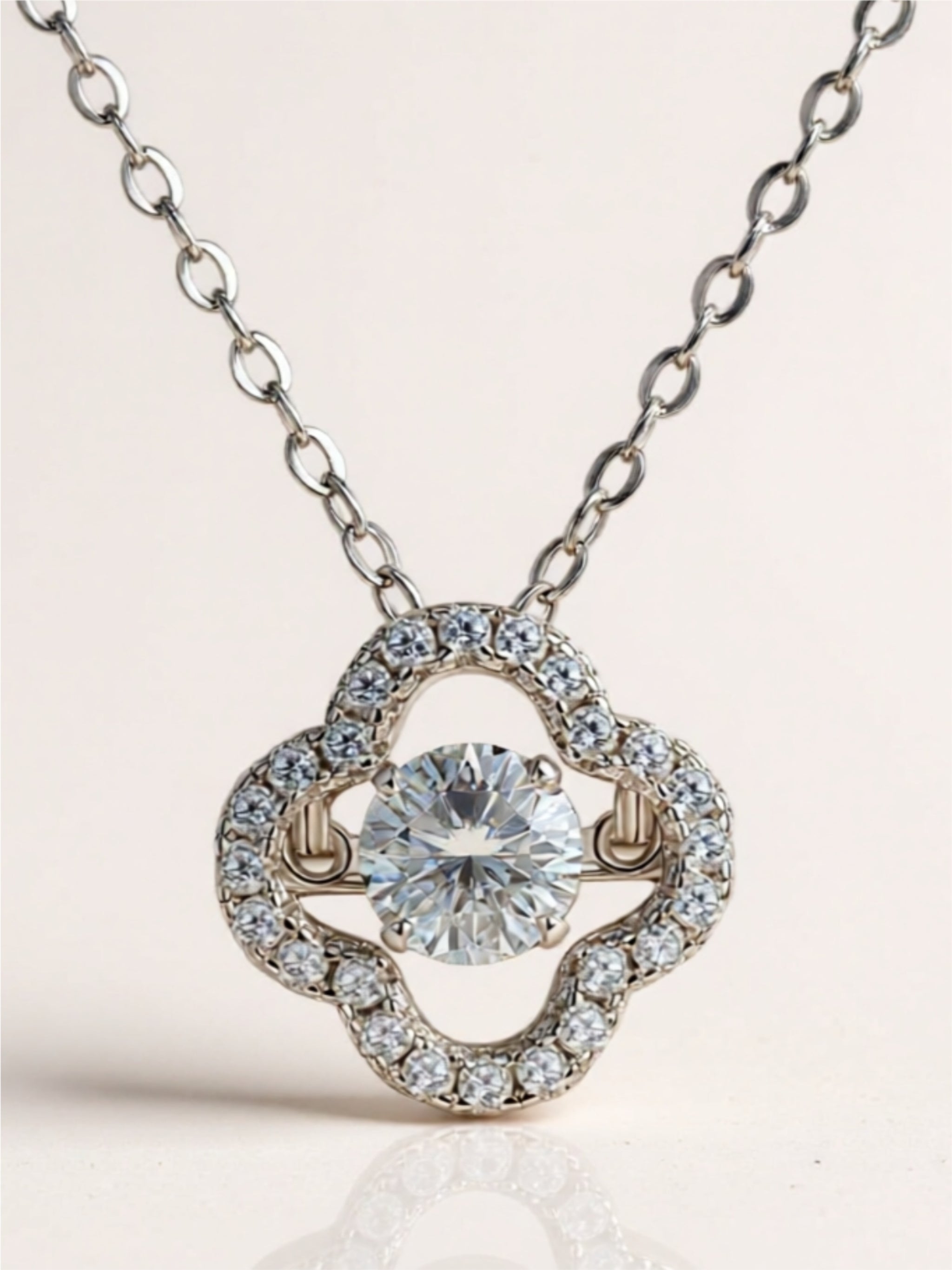 Moissanite Four Leaf Clover 925 Sterling Silver Necklace