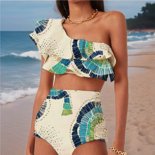 Blue & White One Shoulder Bikini or Skirt Cover Up
