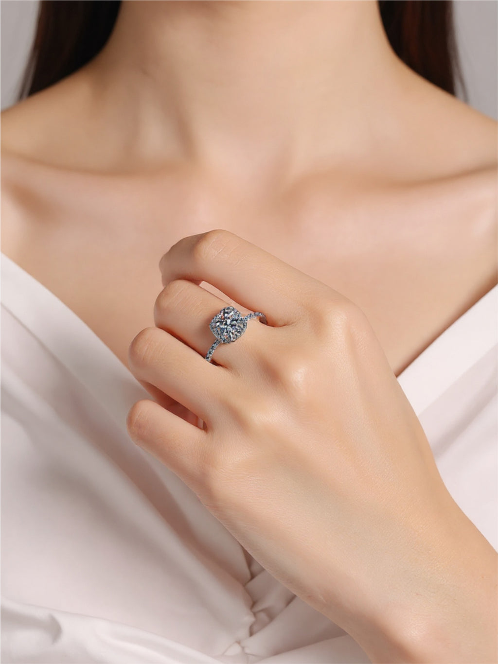 1 Carat Square Moissanite 925 Sterling Silver Ring