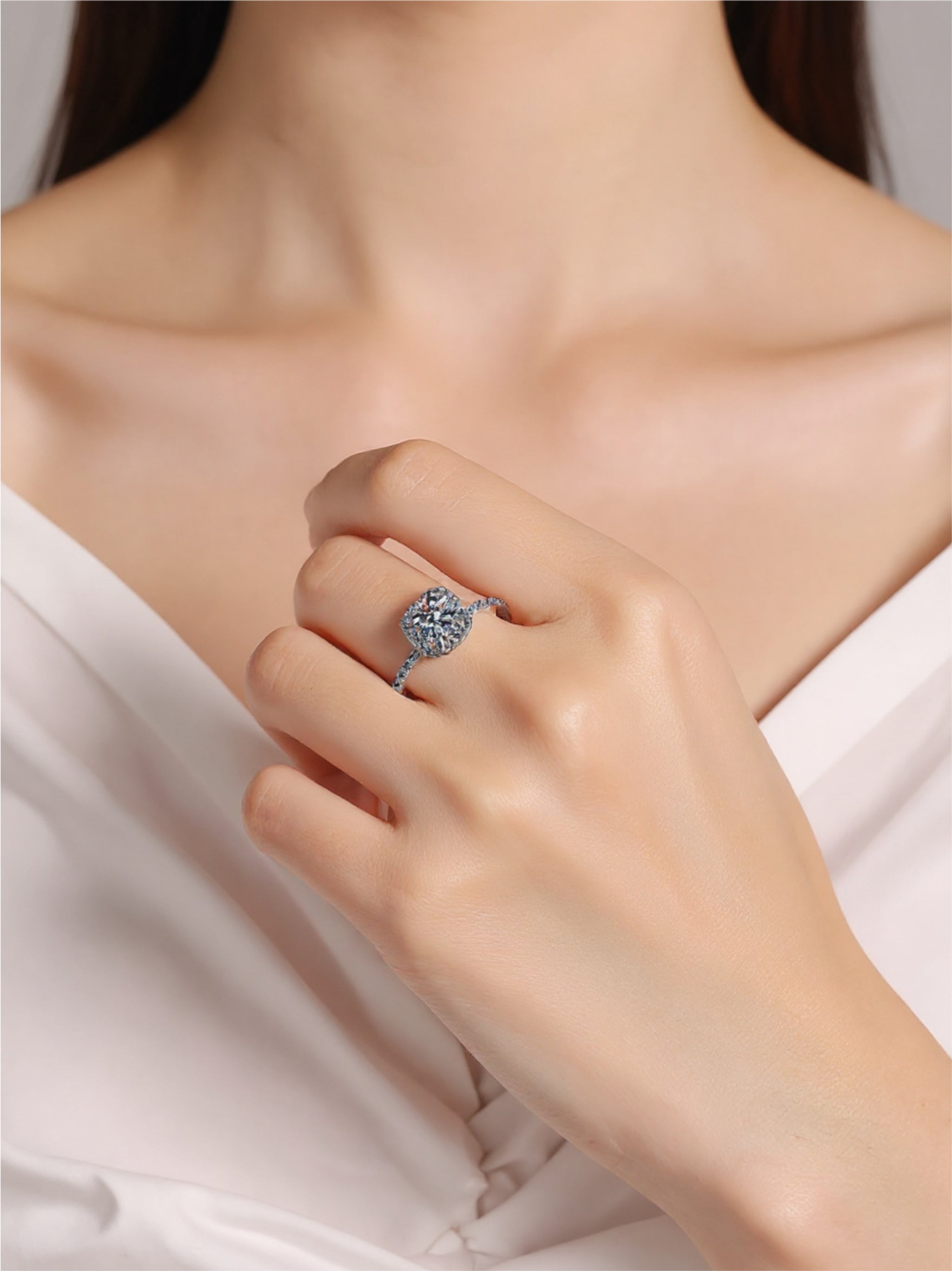 1 Carat Square Moissanite 925 Sterling Silver Ring