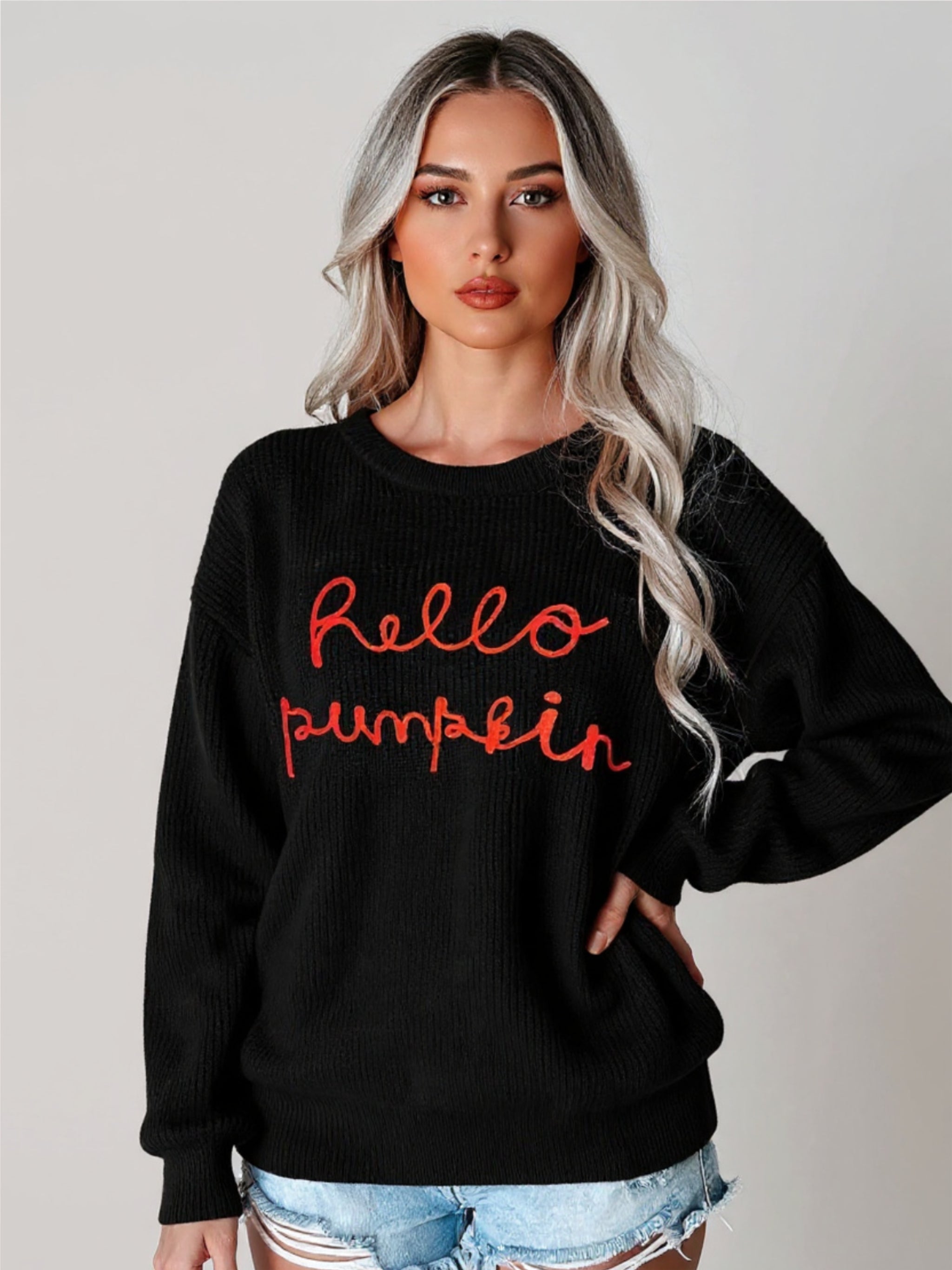 HELLO PUMPKIN Round Neck Sweater