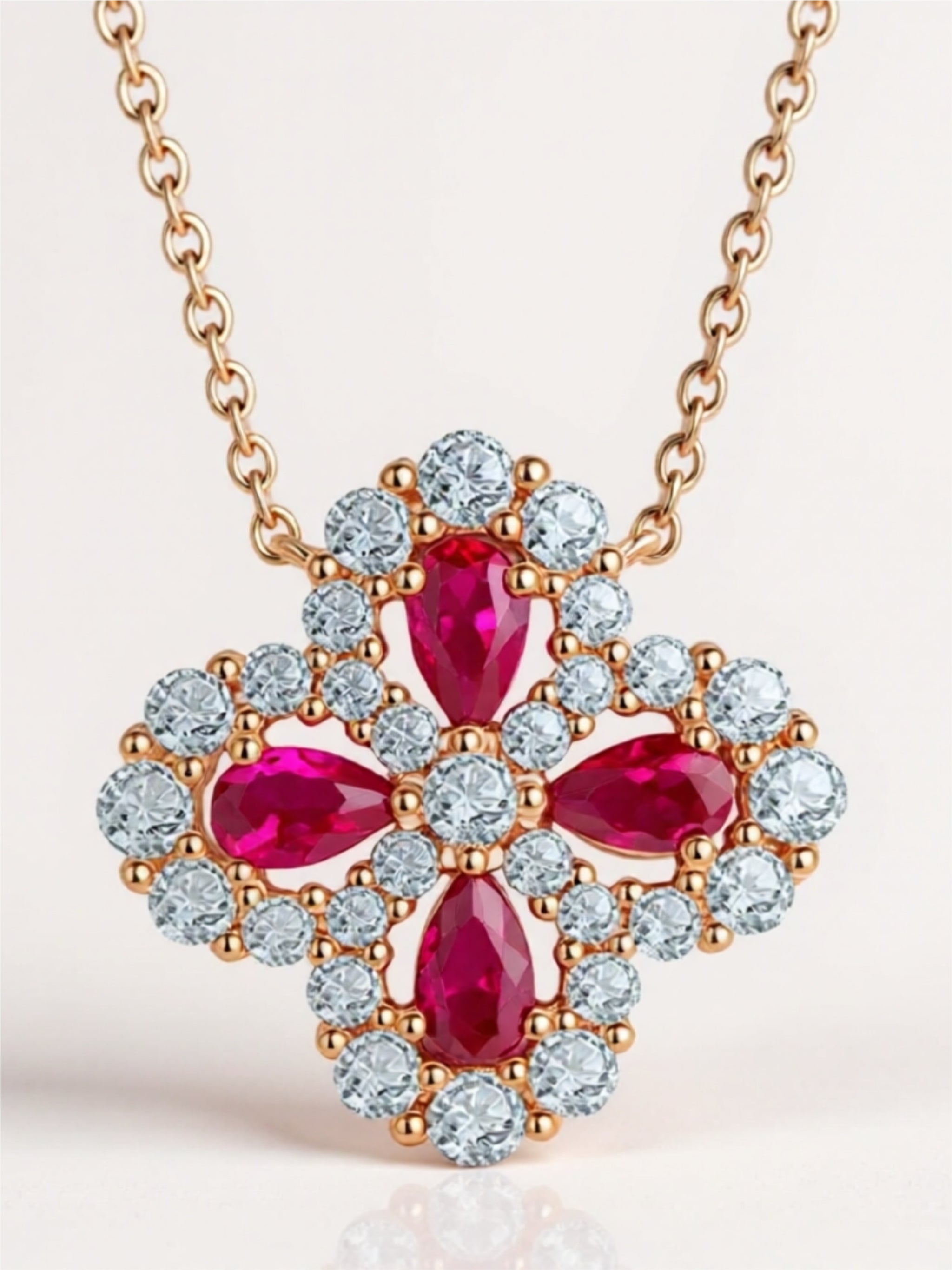 Rose Gold Vermeil Ruby Flower Necklace