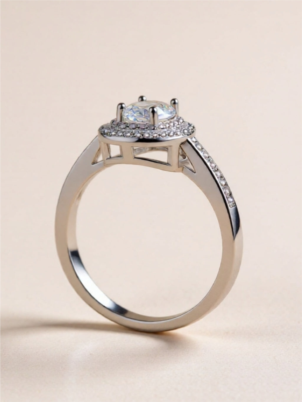 1 Carat Two Tone Pink Moissanite 925 Sterling Silver Halo Ring