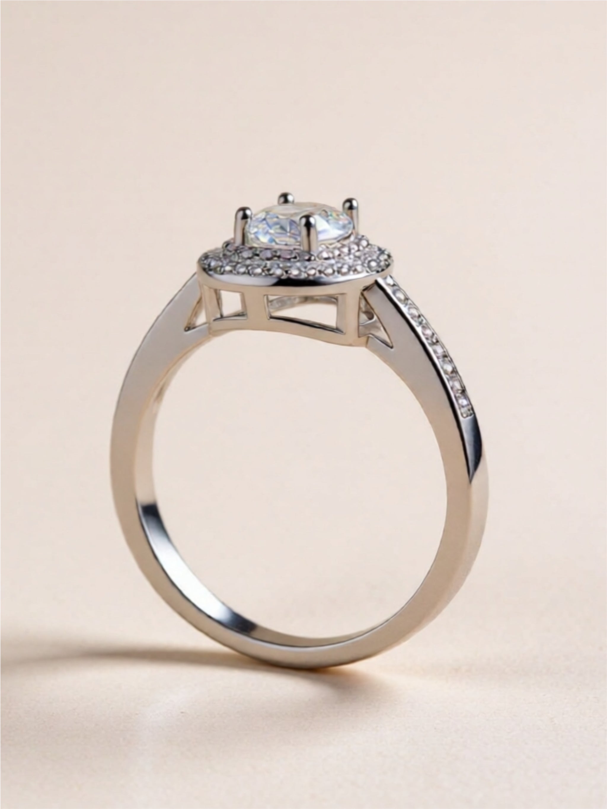 1 Carat Two Tone Pink Moissanite 925 Sterling Silver Halo Ring