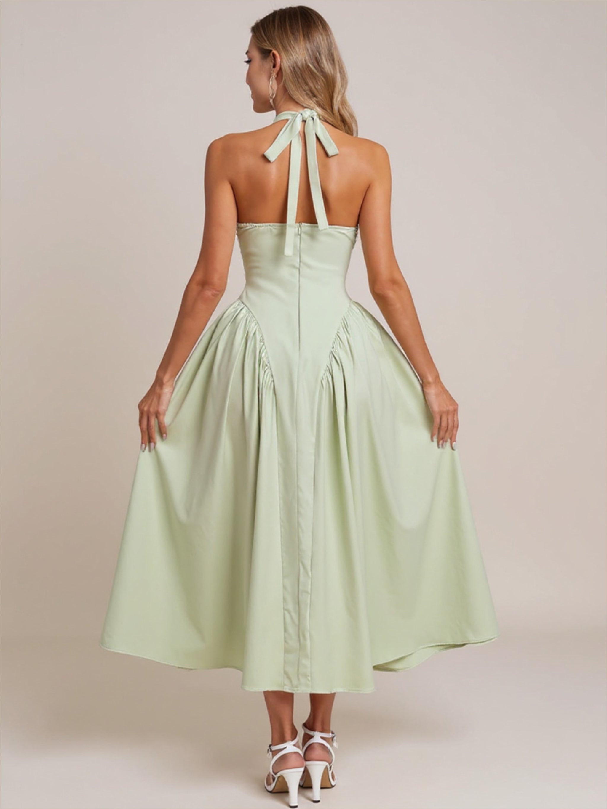 Green Backless Halter Dress