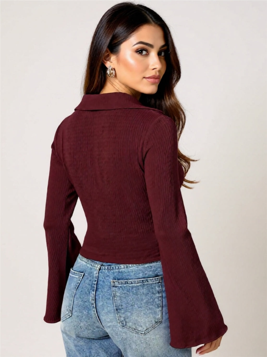 Button Up Flare Sleeve Shirt