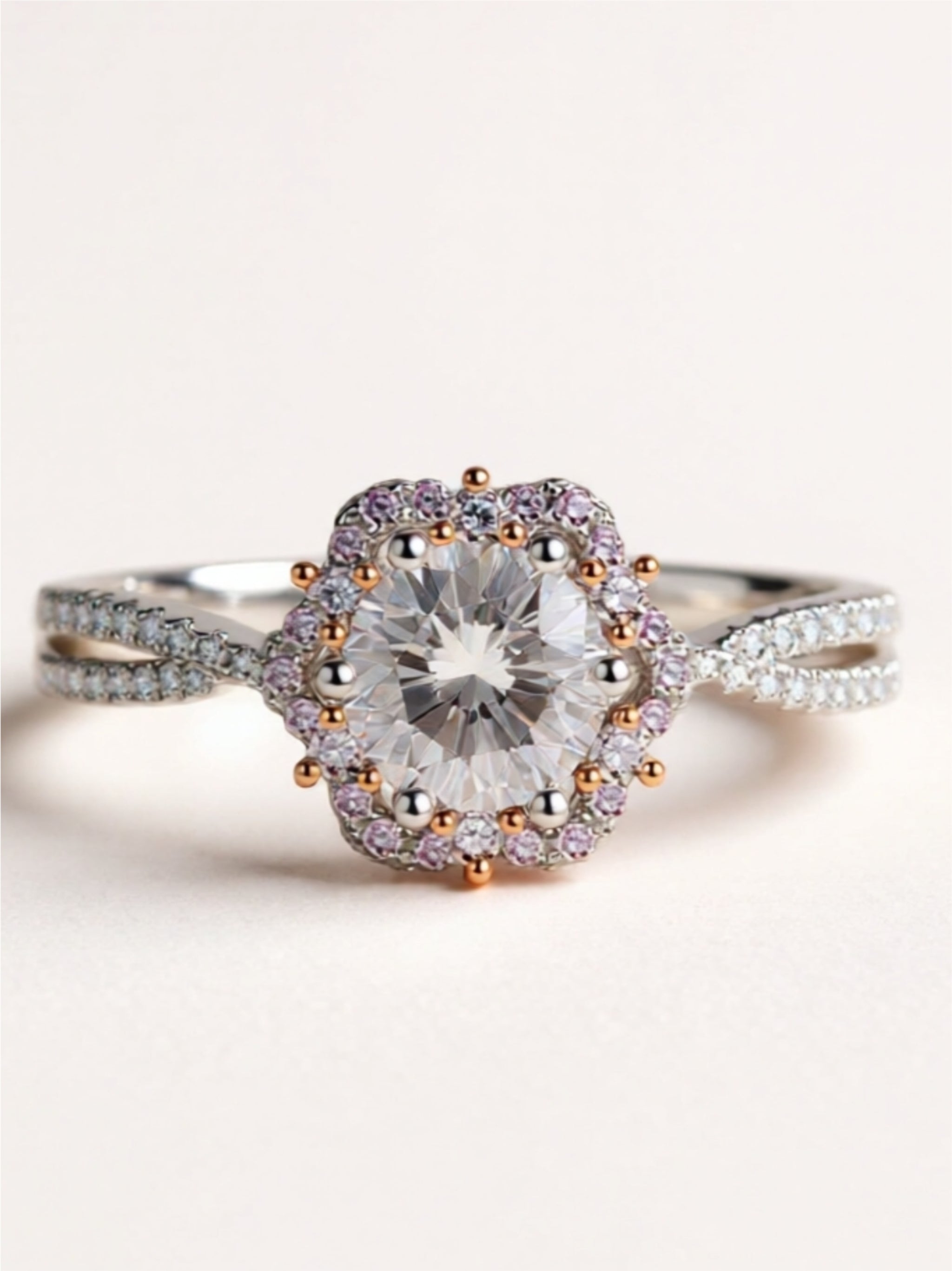 Modern Moissanite Engagement Ring – 1 Carat, Platinum-Plated 925 Sterling Silver with Zircon Accents