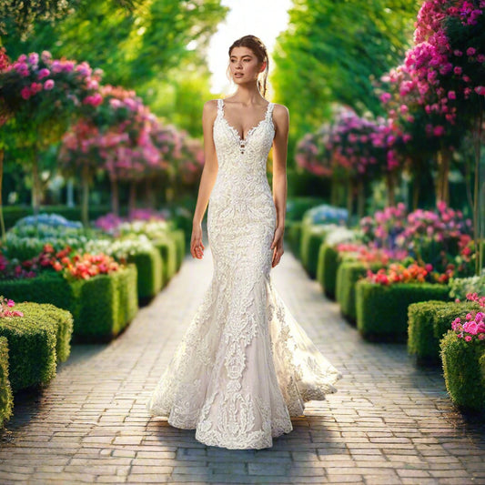 V-Neck Lace Mermaid Wedding Dress