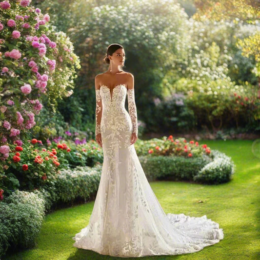 Lace Mermaid Wedding Dress with Detachable Sleeves