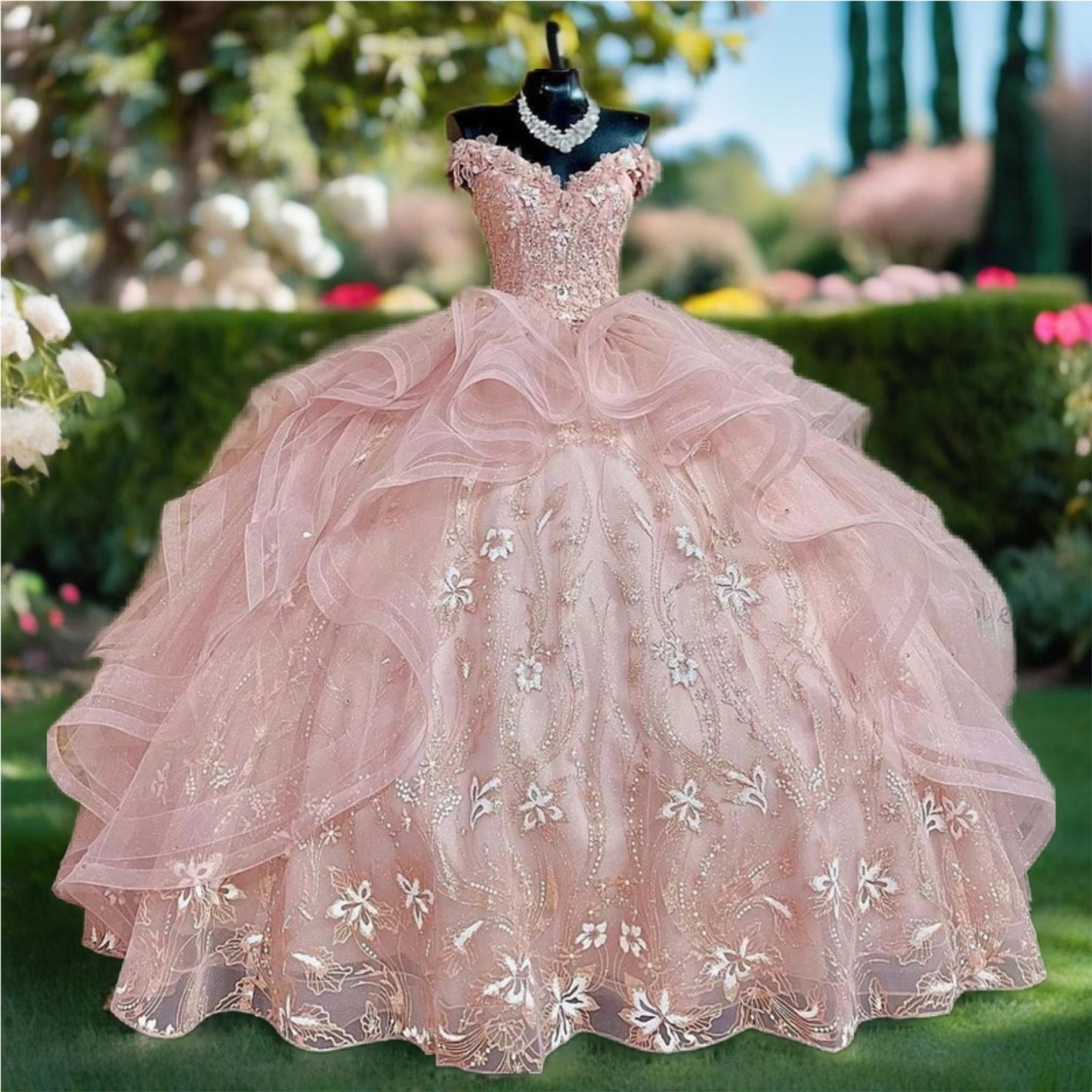 Glittering Pink Off-Shoulder Quinceanera Dress