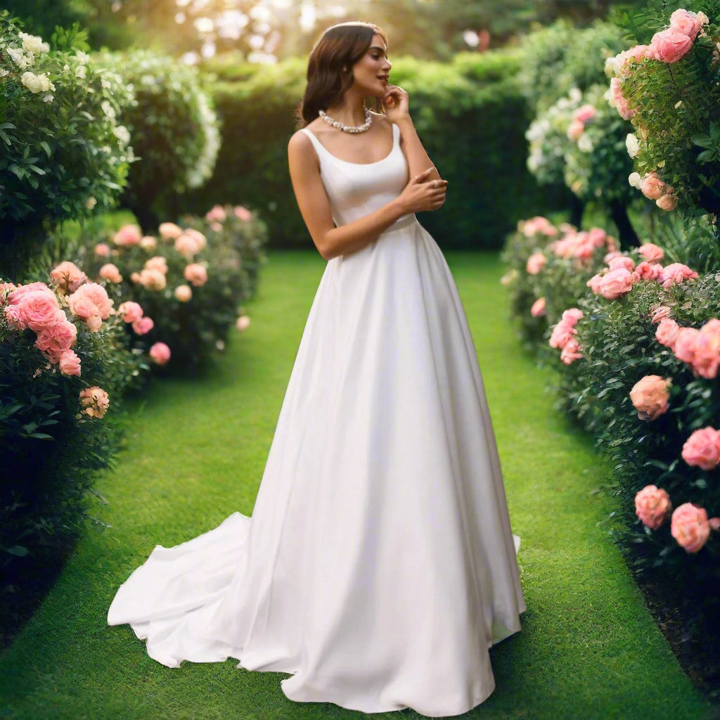 A-Line Square Collar Wedding Dress