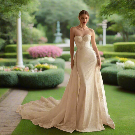 Strapless Bridal Dress with Detachable Train 2 In 1